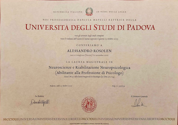 Laurea Magistrale in Neuroscienze e Riabilitazione Neuropsicologica - Università degli Studi di Padova